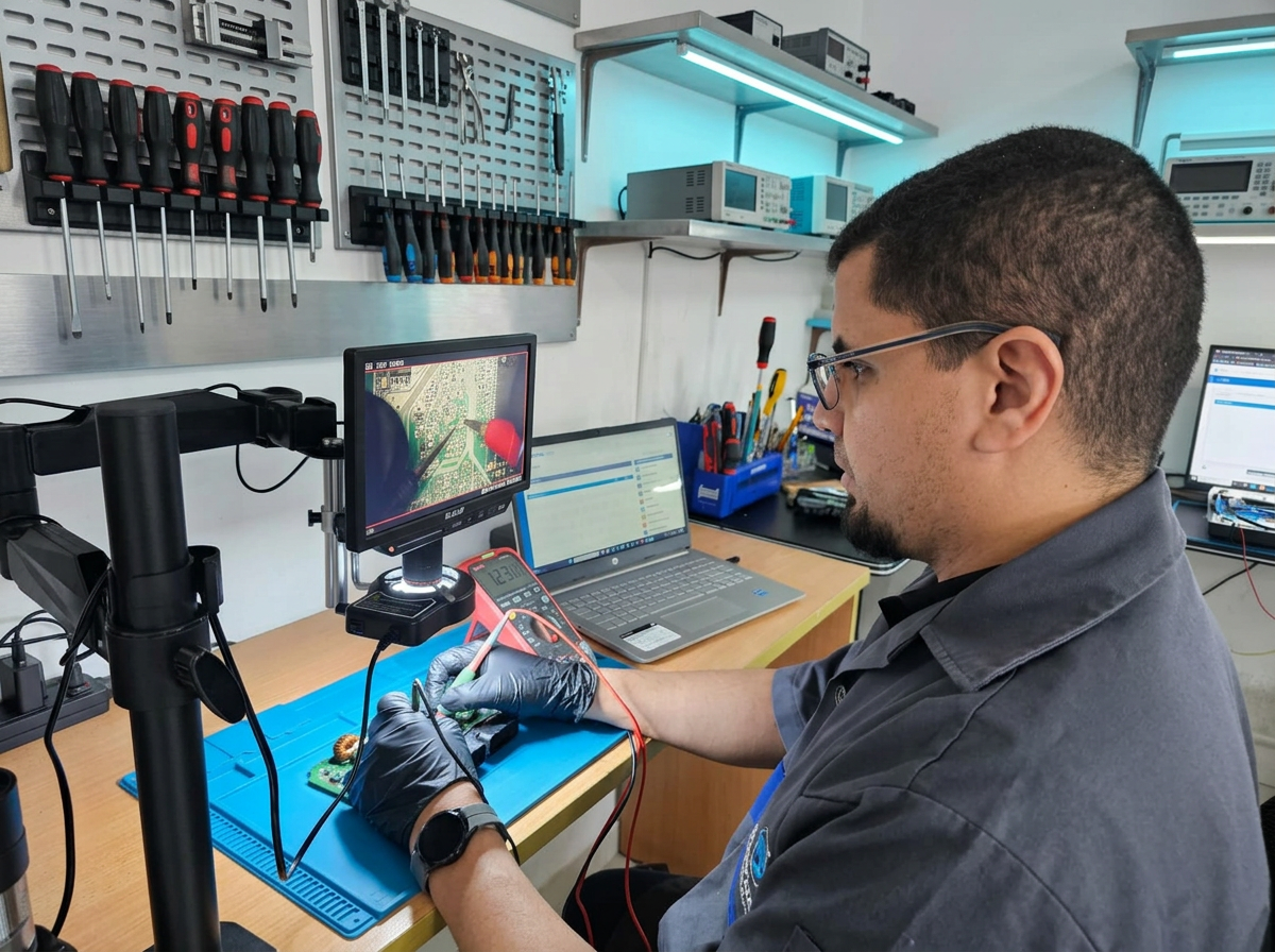 Técnico de EduCarTronic diagnosticando una computadora automotriz